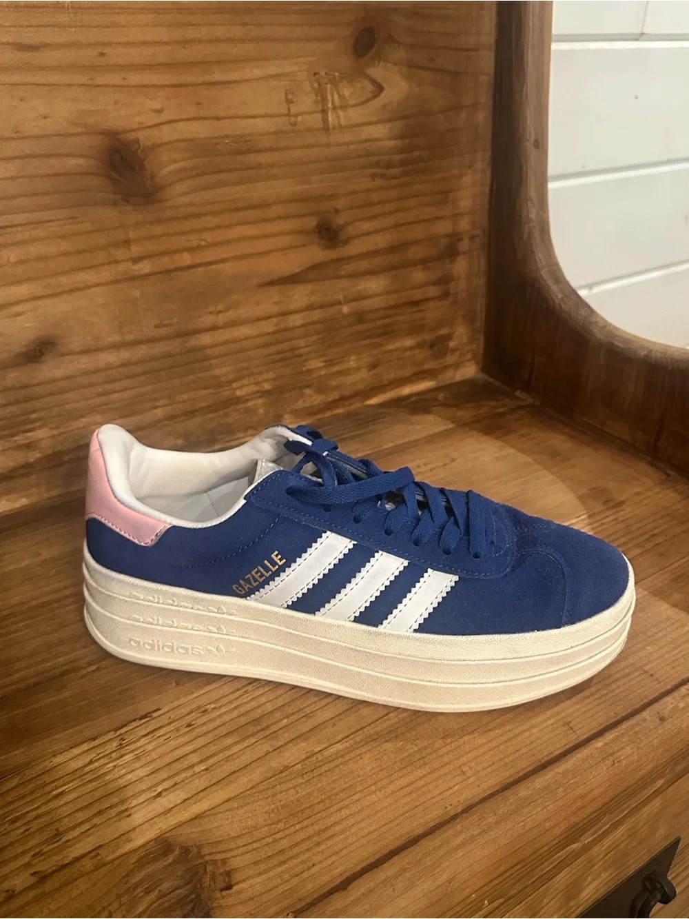 adidas Gazelle Platform Sneaker - Blue with Pink Heel